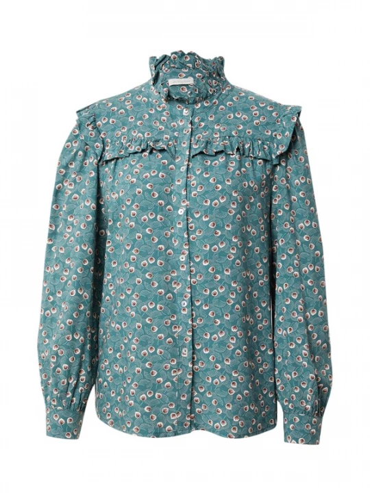Foto van product JcSophie Blouse 'Provence' roestbruin / jade groen / wit