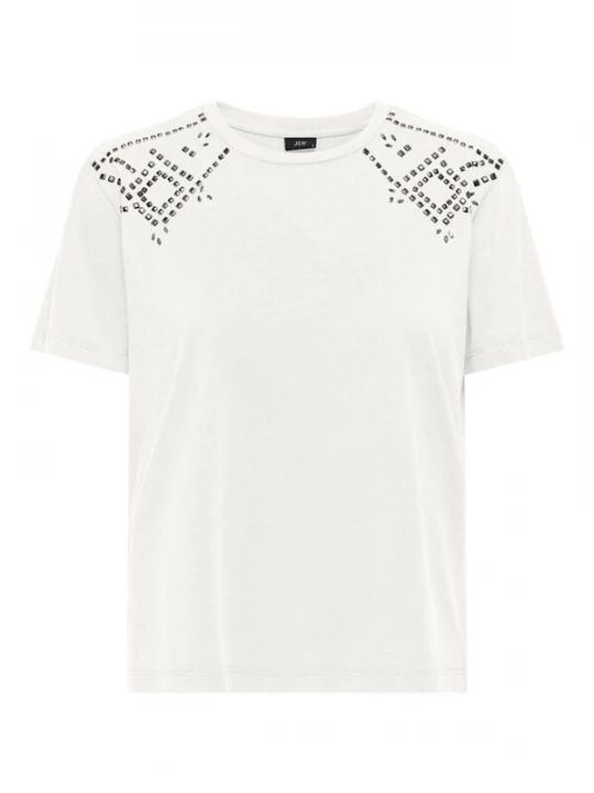 Foto van product JDY Shirt 'JDYFAROCK S / S STUD TOP' natuurwit
