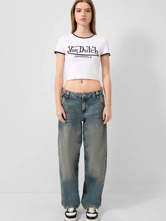 Foto van product Jeans Baggy / Los model / Halfhoog / Langbeen / QS x Von Dutch blauw