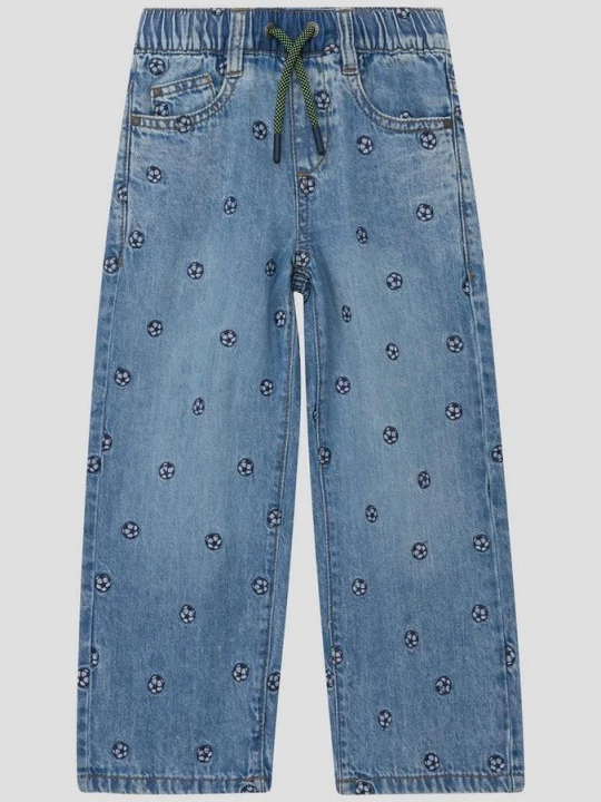 Foto van product Jeans Baggy pull-on / Relaxed Fit / Mid Rise / Wijde pijpen / Voetbalborduursel s.Oliver blauw