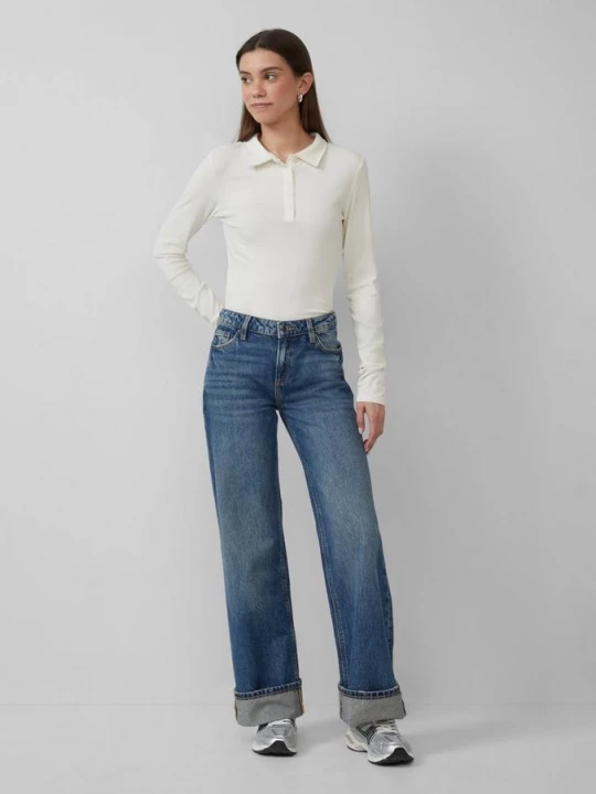 Foto van product Jeans Catie / slim fit / mid rise / wide leg / met omslag QS blauw