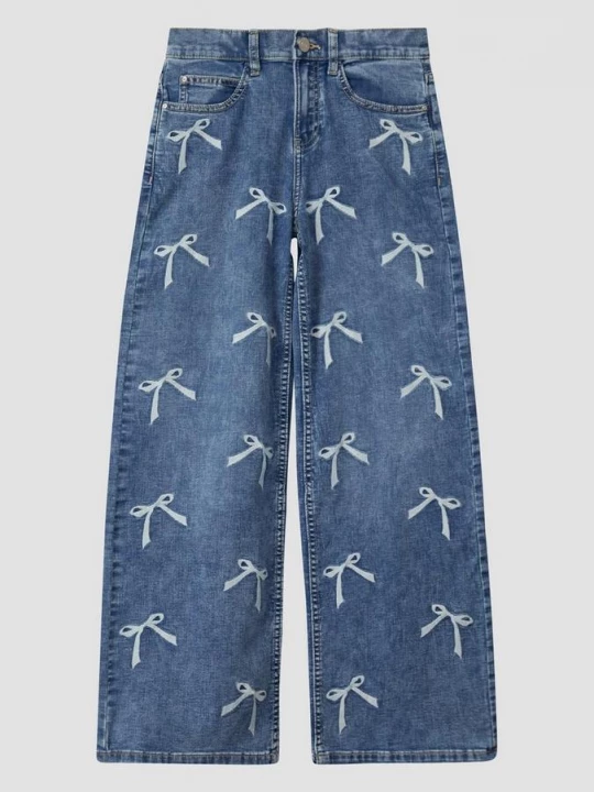 Foto van product Jeans met wijde pijpen en borduursel / normale pasvorm / halfhoog s.Oliver blauw