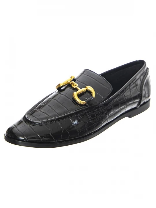 Foto van product Jeffrey Campbell Mocassins 'W' Velviteen Black Croco Loafer' zwart