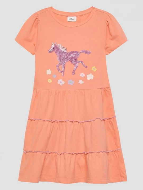 Foto van product Jersey jurk met pofmouwen en pailletten s.Oliver