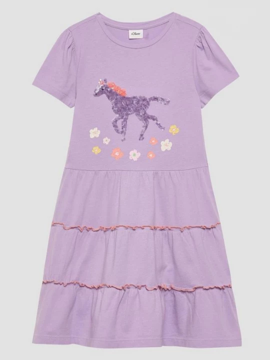 Foto van product Jersey jurk met pofmouwen en pailletten s.Oliver