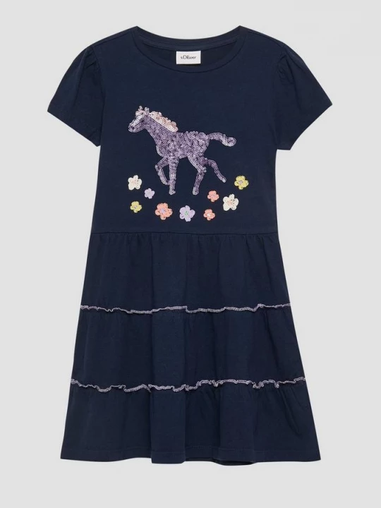 Foto van product Jersey jurk met pofmouwen en pailletten s.Oliver blauw