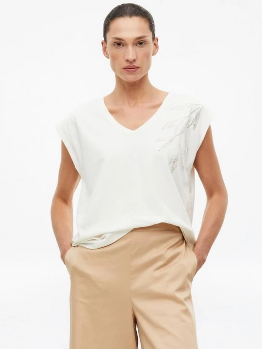 Foto van product Jersey shirt met borduursel en pailletten s.Oliver crème