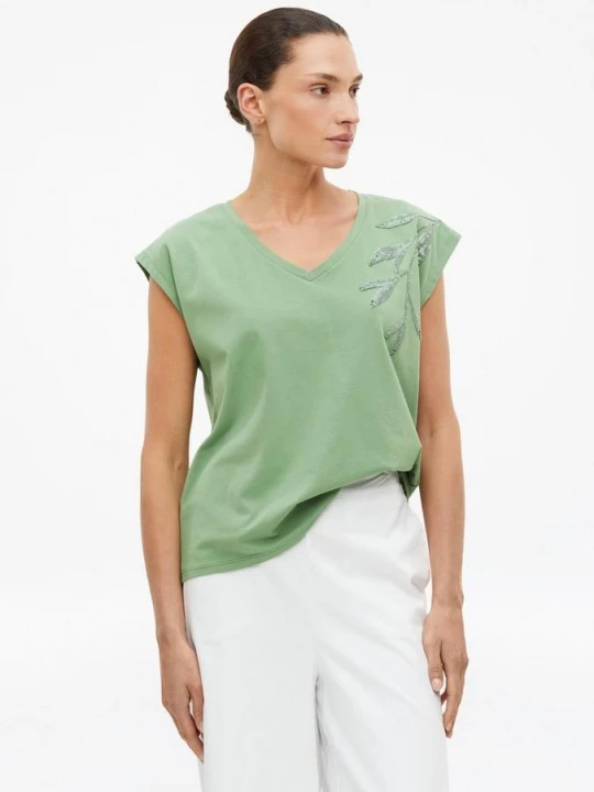 Foto van product Jersey shirt met borduursel en pailletten s.Oliver groen