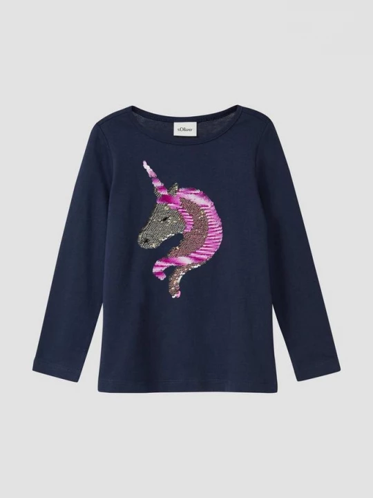 Foto van product Jersey shirt met lange mouwen en pailletten in een A-vorm s.Oliver blauw
