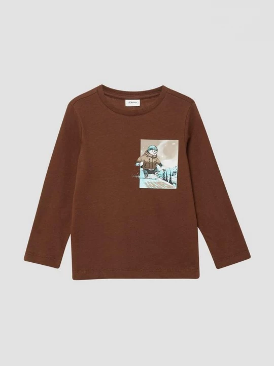 Foto van product Jersey shirt met lange mouwen en print op de voorkant in een normale pasvorm s.Oliver bruin