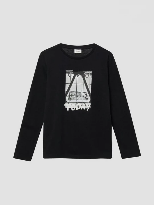 Foto van product Jersey shirt met lange mouwen en print op de voorkant in een normale pasvorm s.Oliver zwart