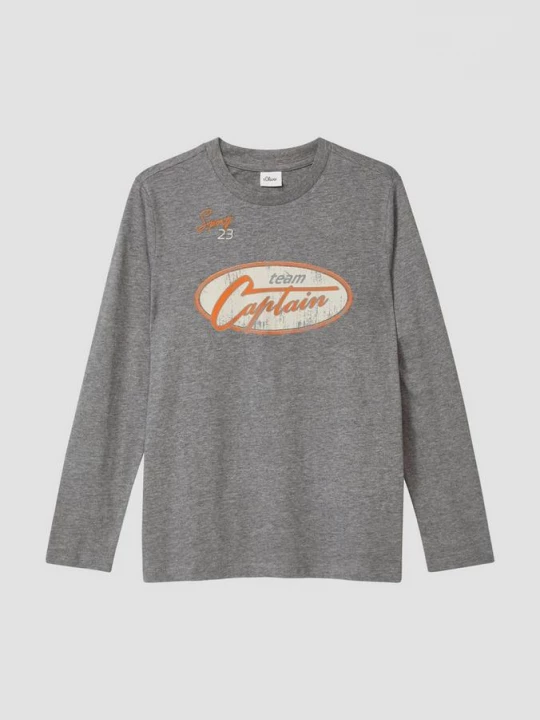 Foto van product Jersey shirt met lange mouwen, print en borduursel s.Oliver grijs