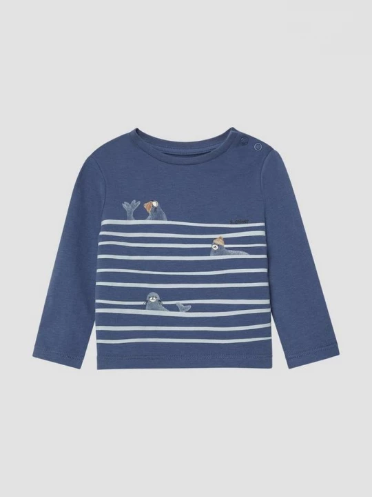 Foto van product Jersey shirt met lange mouwen, print op de voorkant en drukknopen s.Oliver blauw