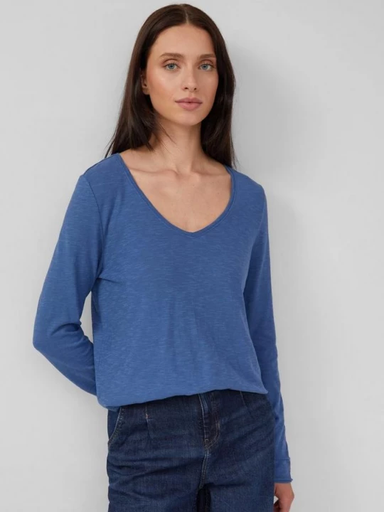 Foto van product Jersey shirt met V-hals en rolzoom s.Oliver blauw