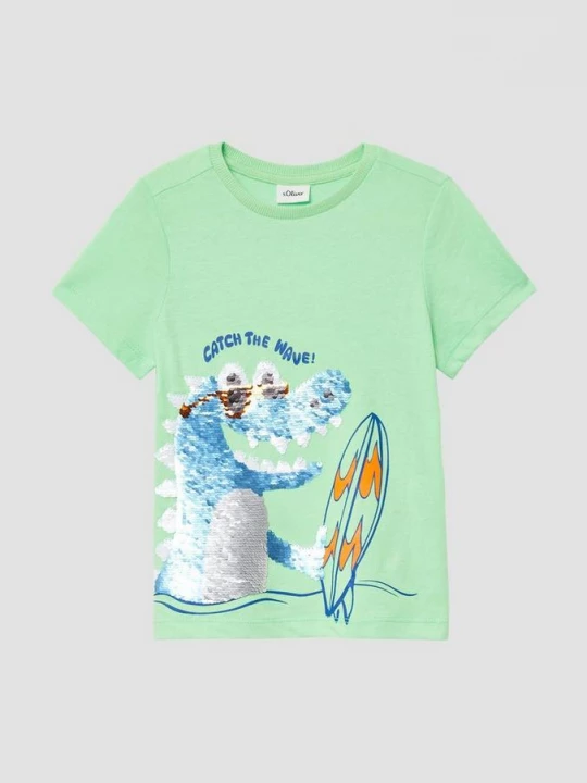 Foto van product Jersey T-shirt met omkeerbare pailletjes s.Oliver groen