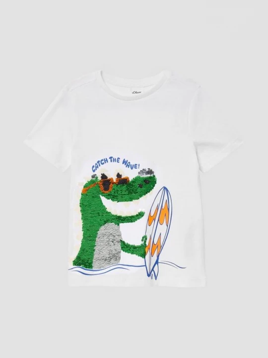 Foto van product Jersey T-shirt met omkeerbare pailletjes s.Oliver wit