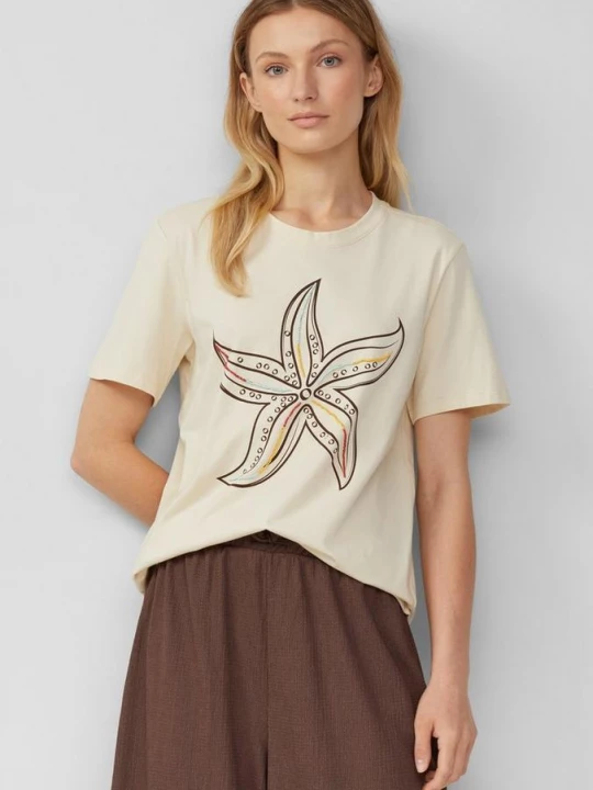Foto van product Jersey T-shirt met print op de voorkant en decoratieve kralen s.Oliver crème