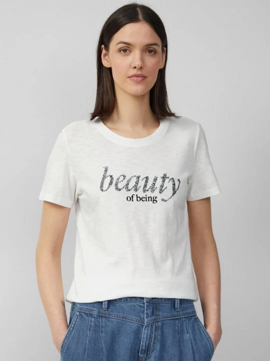 Foto van product Jersey T-shirt met tekstprint en pailletjes s.Oliver crème