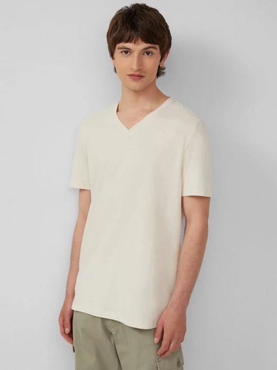 Foto van product Jersey T-shirt met V-hals en logo s.Oliver crème
