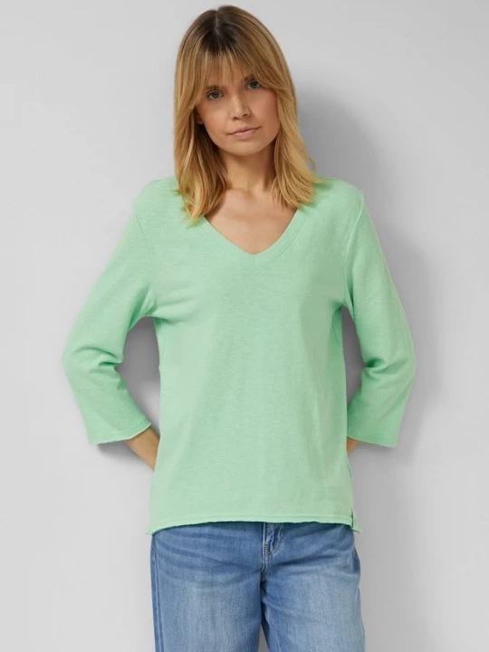 Foto van product Jersey T-shirt met vlamgarenstructuur en afgeronde zoom s.Oliver groen