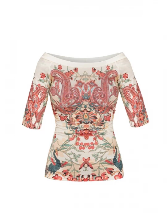 Foto van product JIORO Top 'PAISLEY RED' gemengde kleuren