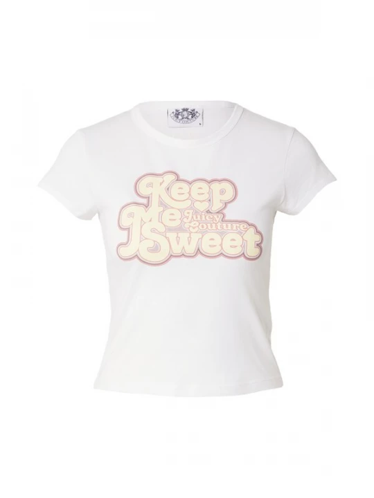 Foto van product Juicy Couture Shirt 'KEEP ME SWEET' pasteelgeel / sering / wit