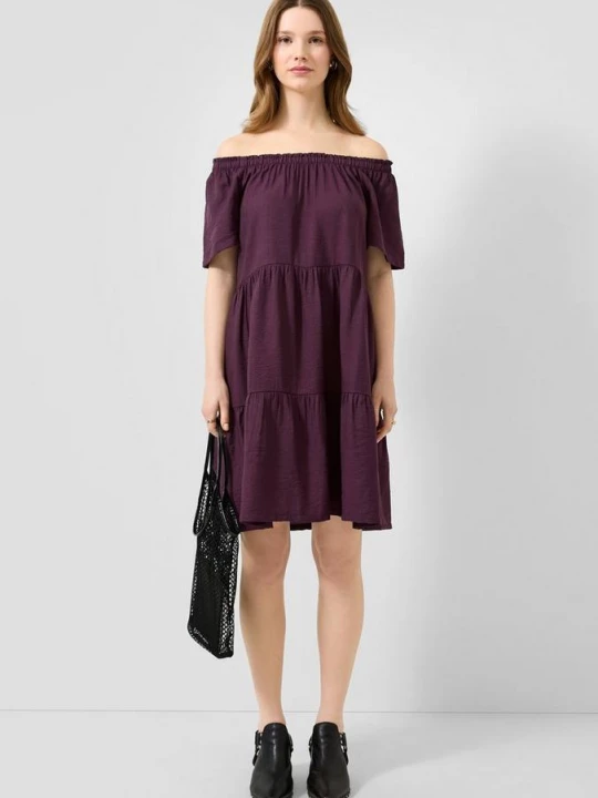 Foto van product Jurk van viscose-mix met carmenhalslijn QS rood