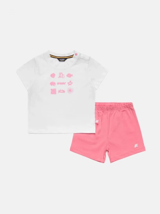 Foto van product K-Way Pak 'K-WAY KIDS E.PETE SET PLAGE JERSEY Completi' rosa / wit