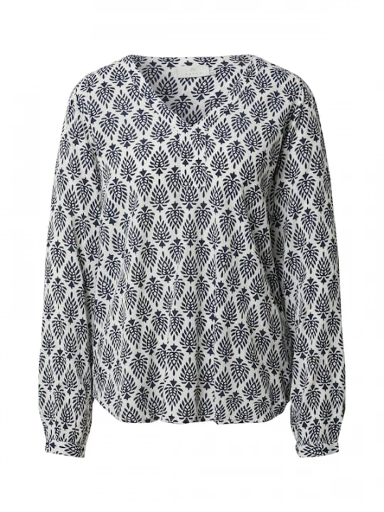 Foto van product Kaffe Blouse 'Amber Jas' crème / donkerblauw
