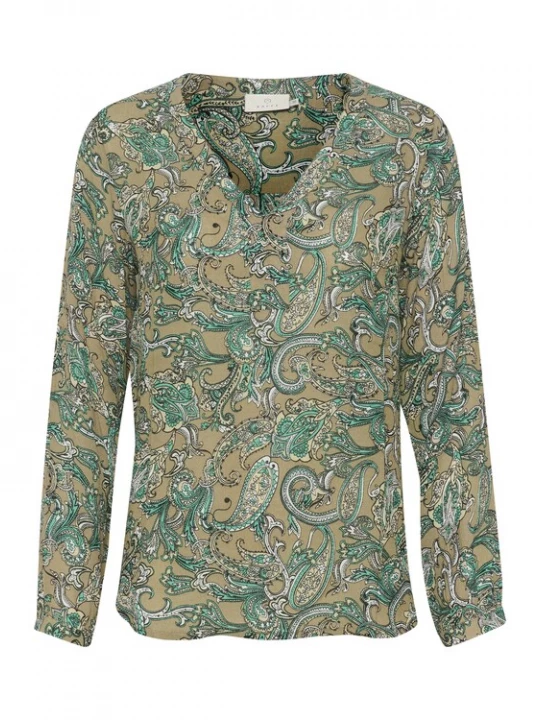 Foto van product Kaffe Blouse 'Amber' olijfgroen / jade groen / wit