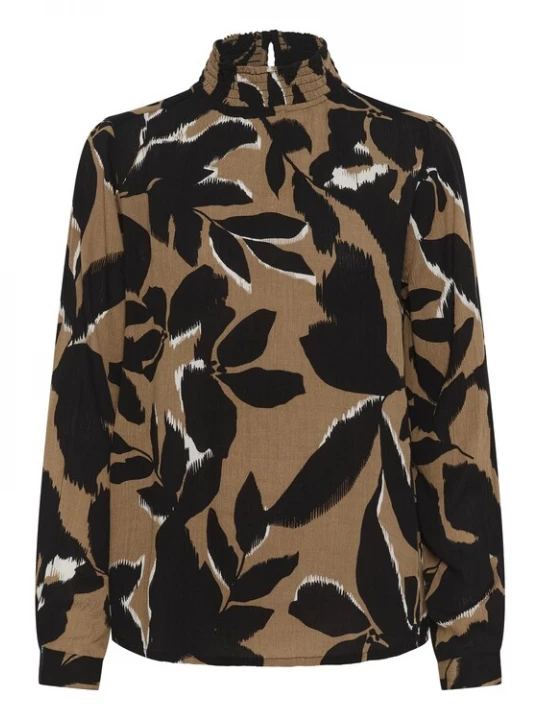 Foto van product Kaffe Blouse 'KAamber' lichtbruin / zwart / wit