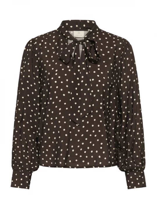 Foto van product Kaffe Blouse 'KADotte' chocoladebruin / wit