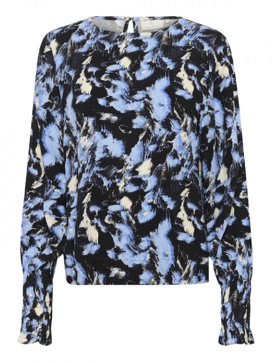 Foto van product Kaffe Blouse 'KALura' hemelsblauw / lichtgrijs / zwart