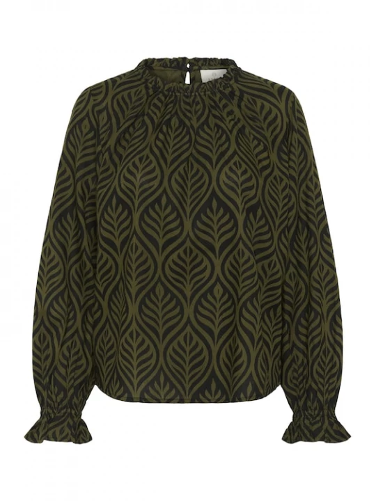 Foto van product Kaffe Blouse 'KAVioletta' olijfgroen / zwart