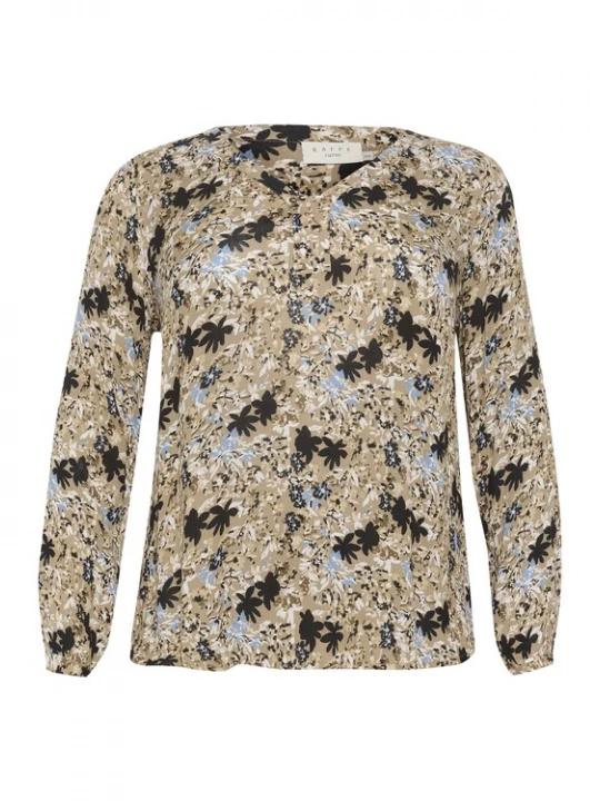 Foto van product KAFFE CURVE Blouse 'Ami' donkerbeige / blauw / zwart / wit