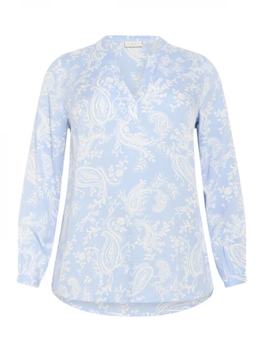 Foto van product KAFFE CURVE Blouse 'Bella' hemelsblauw / wit