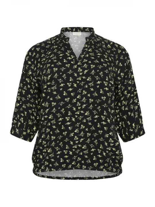 Foto van product KAFFE CURVE Blouse 'Emina Maja' pasteelgeel / zwart