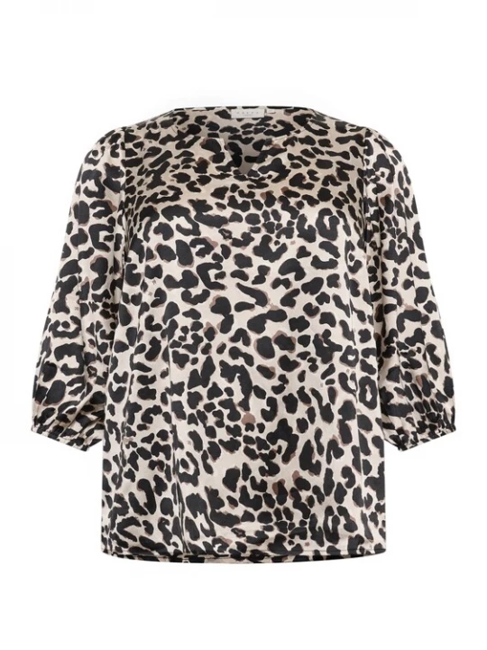 Foto van product KAFFE CURVE Blouse 'KCMegda' lichtbeige / mokka / zwart
