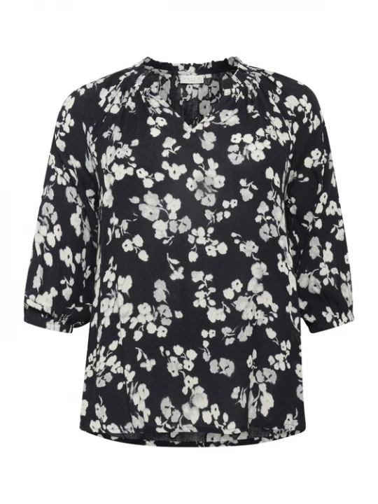 Foto van product KAFFE CURVE Blouse 'KCtrine' nachtblauw / wit