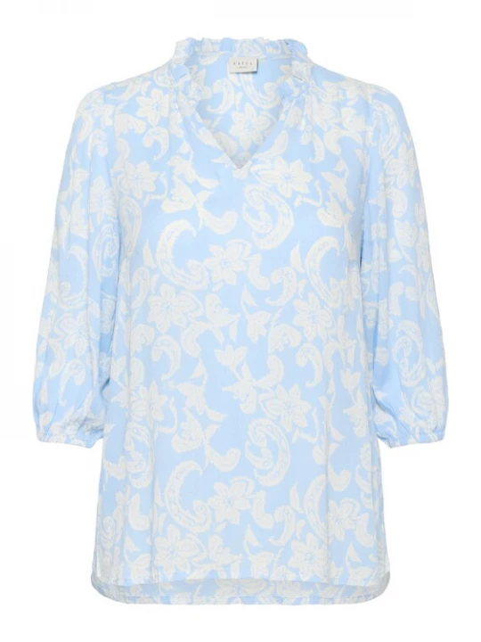 Foto van product KAFFE CURVE Blouse lichtblauw / offwhite
