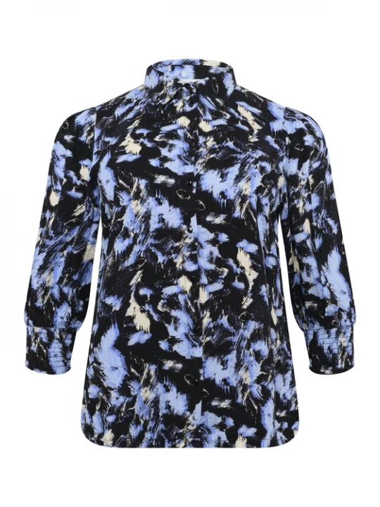 Foto van product KAFFE CURVE Blouse 'Lurana' lichtblauw / pasteelgeel / zwart
