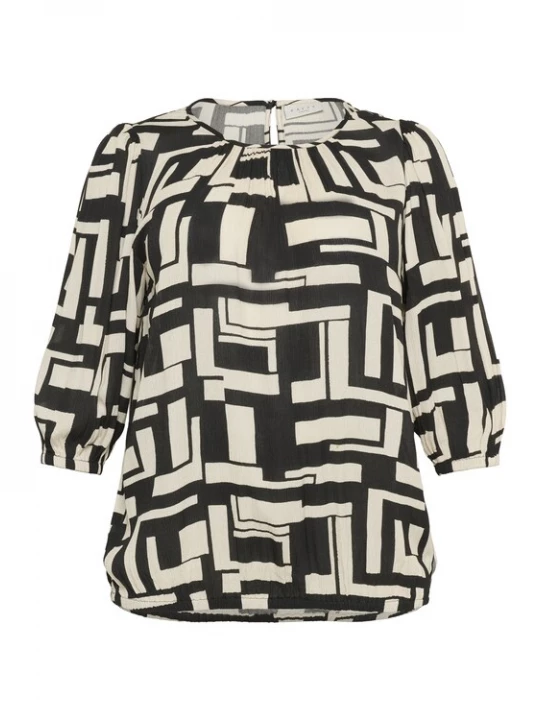 Foto van product KAFFE CURVE Blouse 'Marina' lichtbeige / zwart
