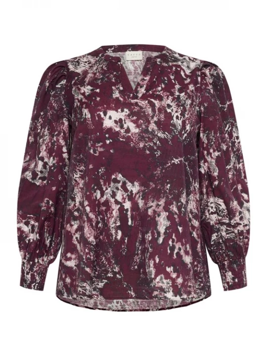 Foto van product KAFFE CURVE Blouse 'Mina' antraciet / wijnrood / wit