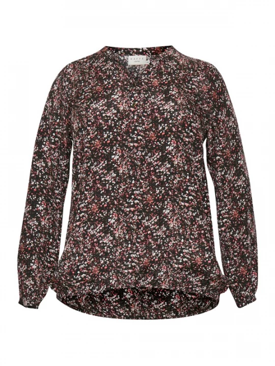 Foto van product KAFFE CURVE Blouse 'Olanda' chocoladebruin / lichtroze / zwart / wit