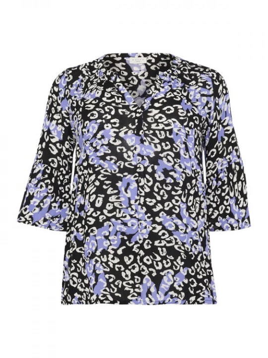 Foto van product KAFFE CURVE Blouse royal blue / koningsblauw / black denim / wit