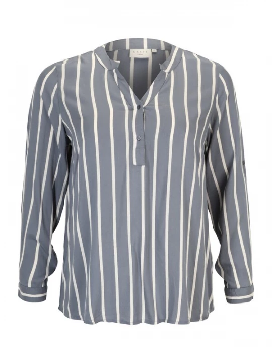 Foto van product KAFFE CURVE Blouse 'Sida' duifblauw / wit