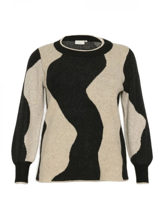 Foto van product KAFFE CURVE Trui 'Vilma' beige gemêleerd / zwart