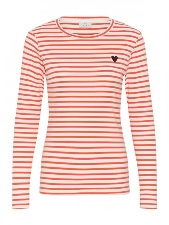 Foto van product Kaffe Shirt 'KALiddy' chocoladebruin / kersrood / wit