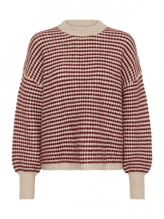 Foto van product Kaffe Trui 'Ellery' beige / wijnrood