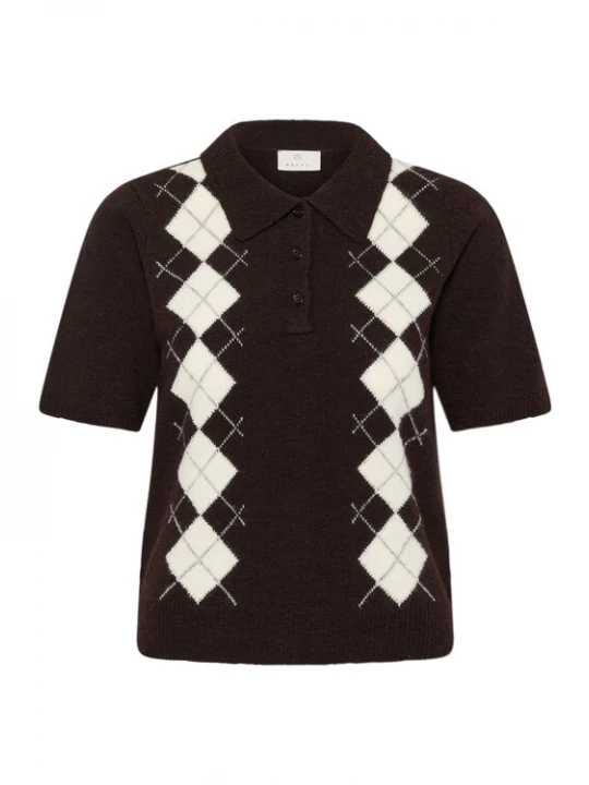 Foto van product Kaffe Trui 'KAOlive Argyle' donkerbruin / lichtgrijs / wit